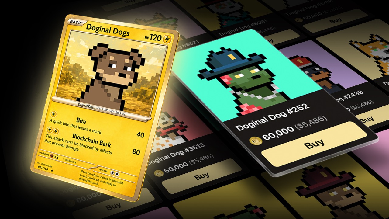Gold Doginal Dogs Legends trading card beside a marketplace listing
